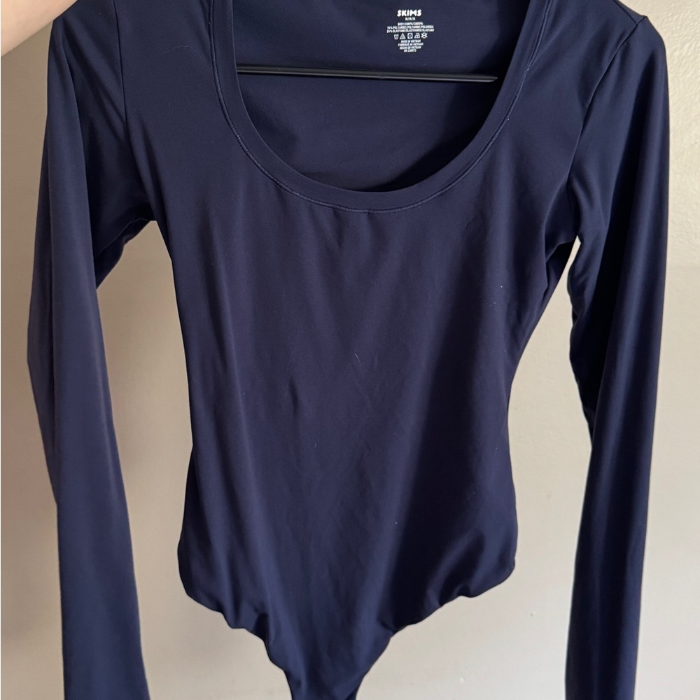 SKIMS Navy Scoop Neck Long-Sleeve Bodysuit